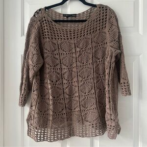 Vintage Jeanne Pierre 100% Cotton Brown Crochet Sweater Fall